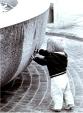 Small Boy touching Water Fountain in Custom House Plaza, Monterey, California 1970; Copy Righted 1970 © Bruce Perdue, All rights reserved